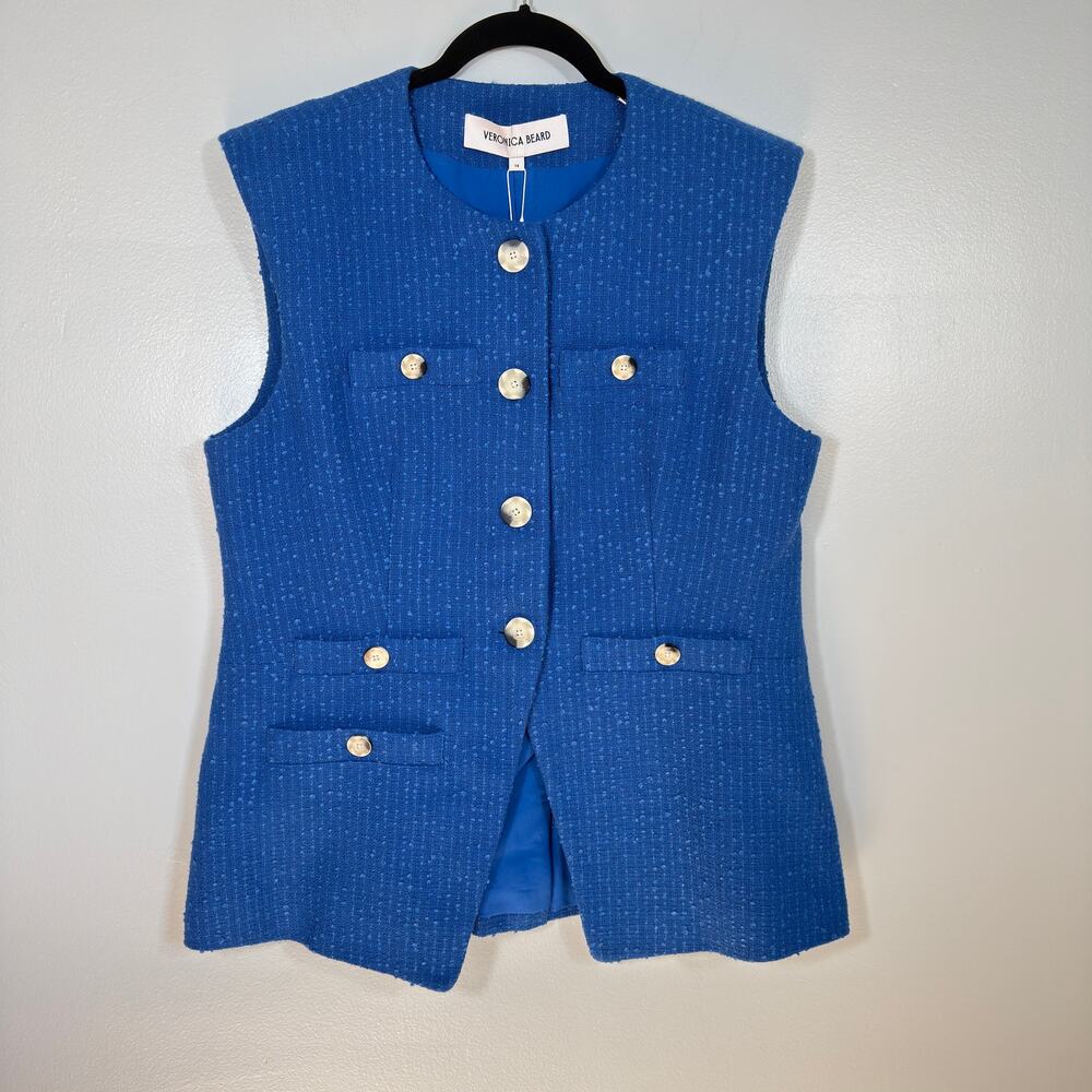 Veronica Beard Tamara Tailored Hourglass Blazer Vest Blue Tweed 14 Office - Picture 2 of 8